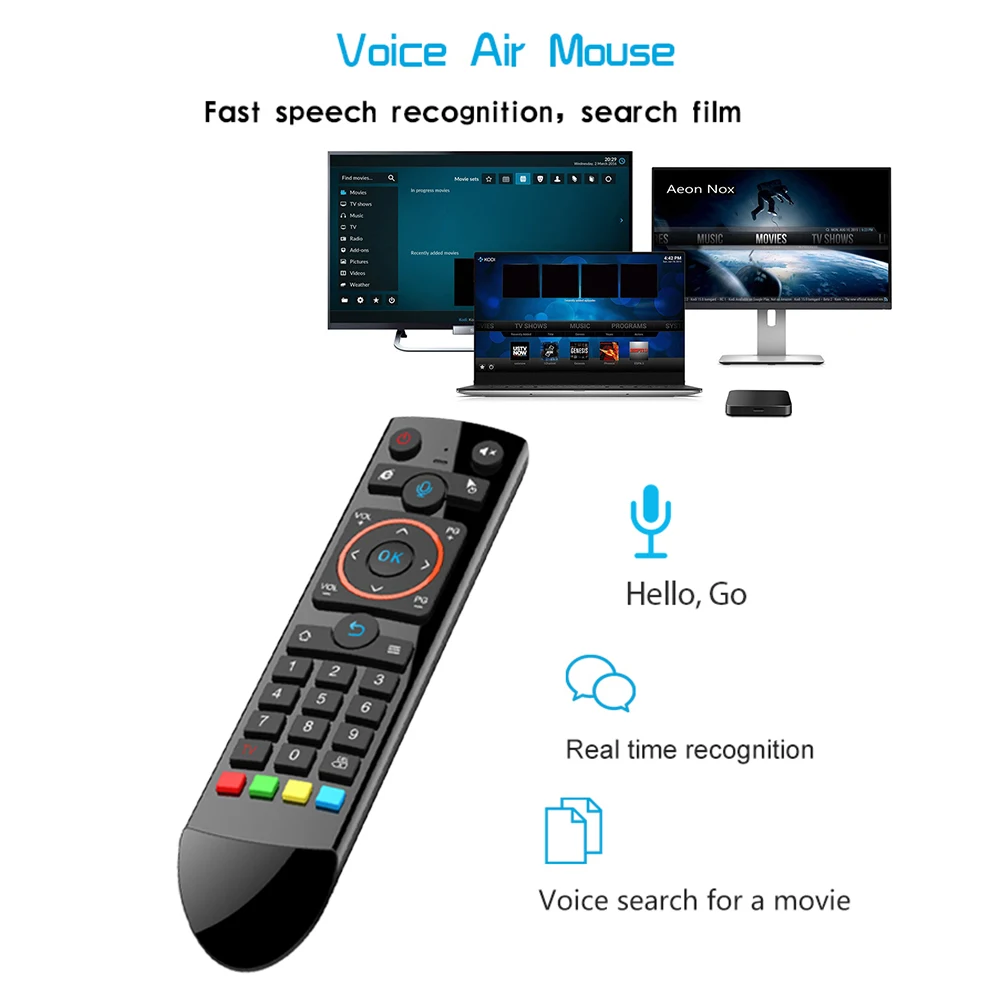 

ALLOYSEED Q2 Smart TV Backlight Remote Control IR Learning 2.4GHz RF Wireless Remote Controller for Computer Android TV Box