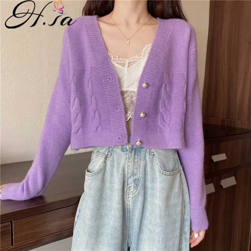 

H.SA 2021 Women Sweater Cardigans Long SleeveTwisted Short Cardigans Korean Style Autumn Winter Jumper Casual Female Knitwear