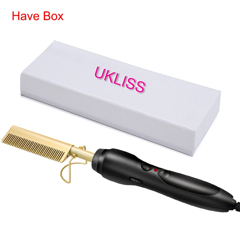 Gold With Box Расческа с высоким тепловым прессом 2 в 1, горячая расческа, выпрямитель для волос, новая профессиональная расческа для завивки волос, инструменты для укладки - Цвет: Gold With Box
