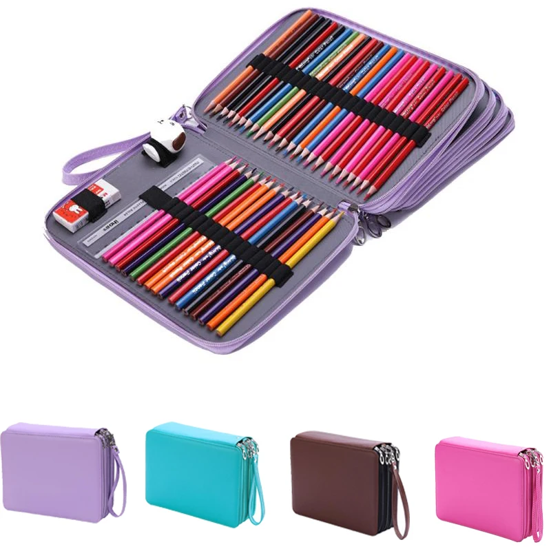 184 Holes PU Leather School Pencil Case Large Capacity Colored Pencil Bag Box Multi-functional Pencilcase For Art Supplies Gift
