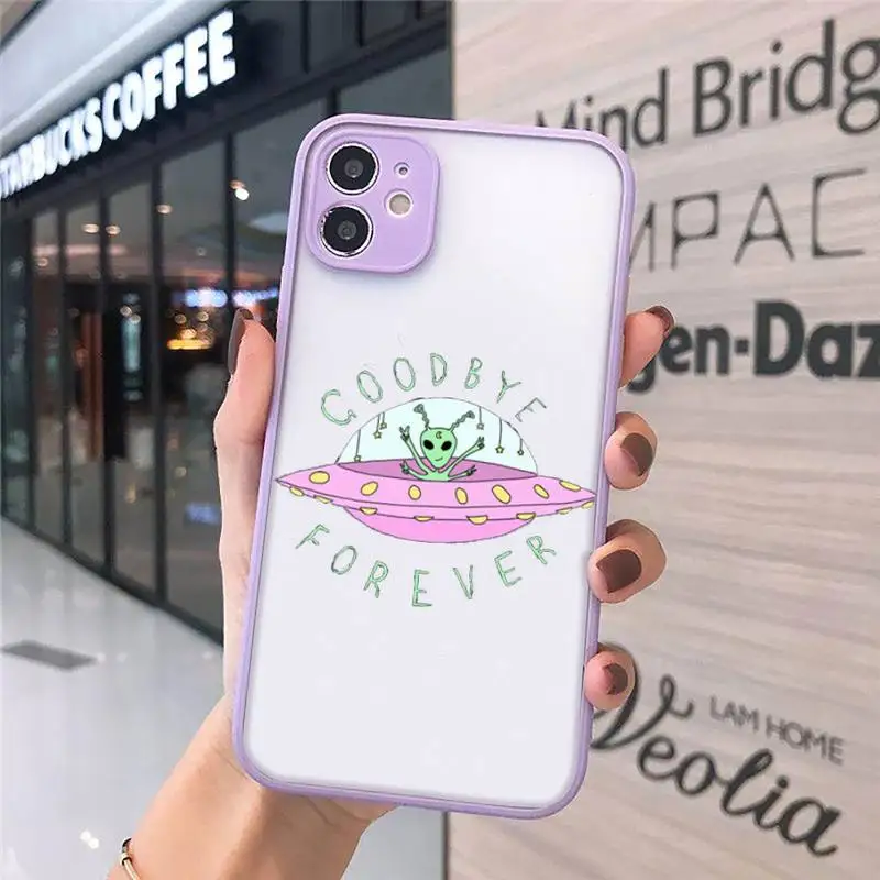 

Aesthetics Cartoon alien space Phone Case For iPhone 12 11 Mini Pro XR XS Max 7 8 Plus X Matte transparent Purple Back Cover