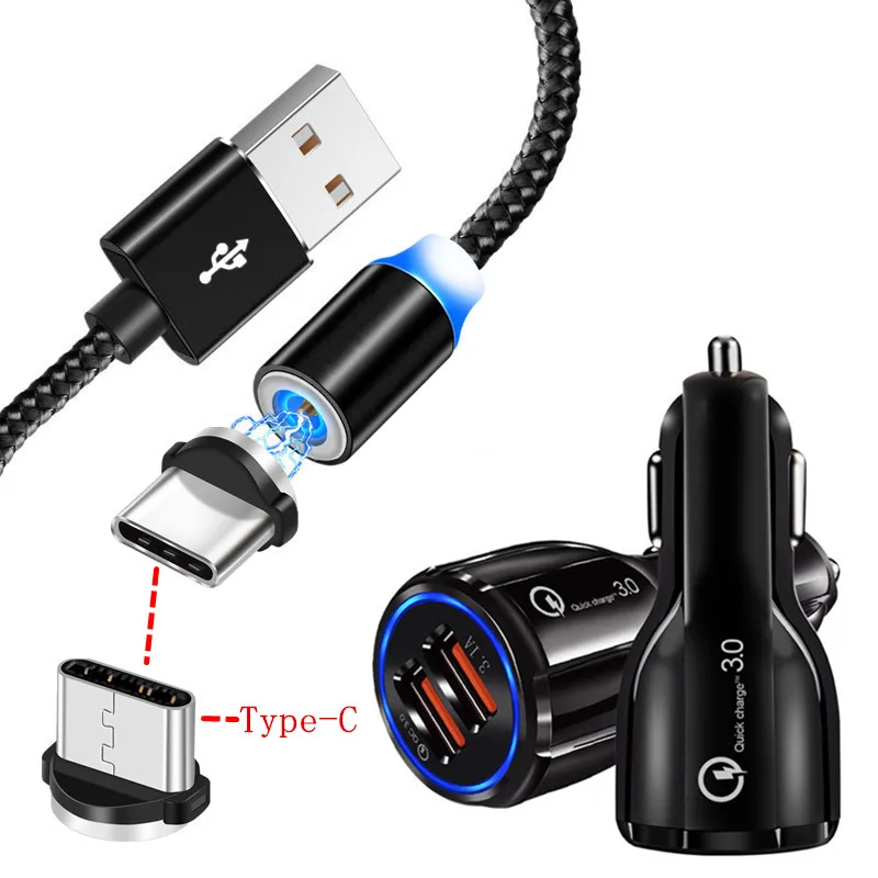 EU charger and cable Для samsung galaxy A50 A20 S9 S8 Bluboo Maya Max OnePlus 7 Pro телефонный кабель Магнитный тип C USB светодиодный светильник QC 3,0 быстрое автомобильное зарядное устройство - Тип штекера: EU charger and cable