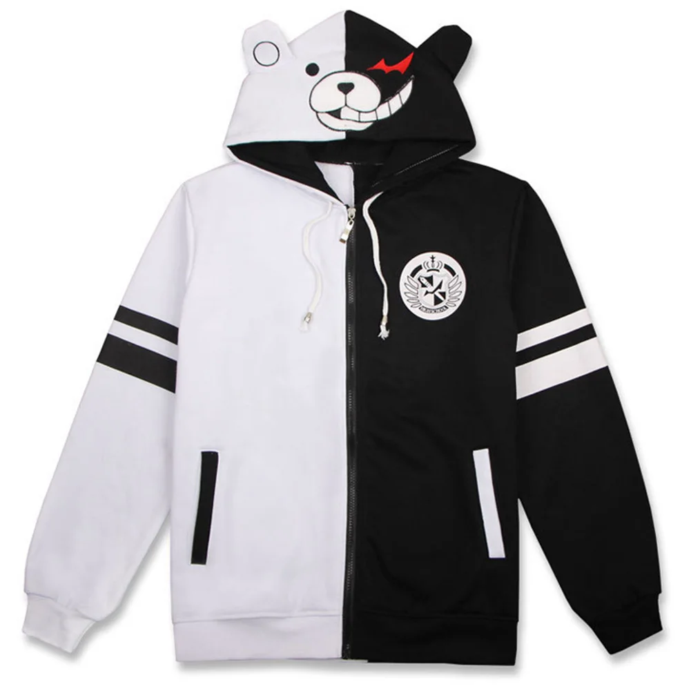 

Anime Danganronpa Monokuma Cosplay Costume Black White Bear Hoodie Zip Up Jacket