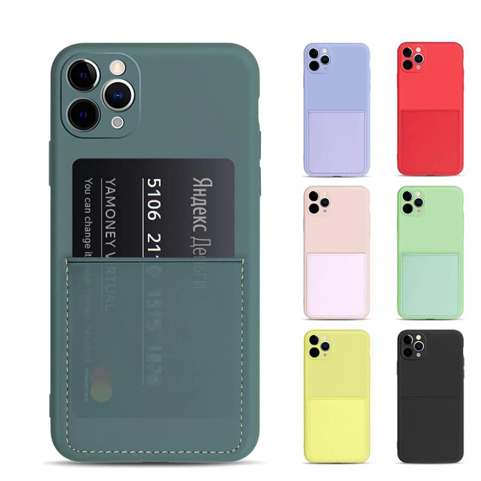 

Luxury Original Silicone Full Protection For iPhone SE 2020 11 Pro Max X XR Xs Max 7 8 6 6s Plus With Card Wallet Holder Phone