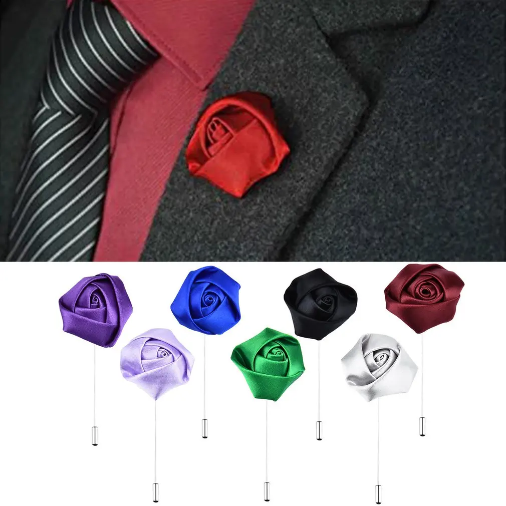 

Gentleman's Essentials Premium Handmade Flower Lapel Pin Boutonniere Men's Brooch Handmade Fabric Heart-wrapped Rose Corsage