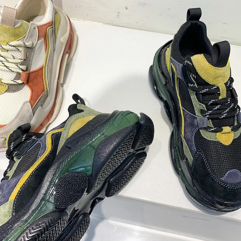 

Genuine Leather Retro Breathable Women's Chunky Sneaker Lace Up Platform Women Dad Sneakers Thick Sole Casual Shoes Chaussures