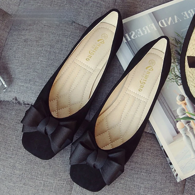 

Балетки женские кожаные на плоской подошве, модные вечерние туфли с квадратным носком, с бантом-бабочкой, большие размеры 33 - 43