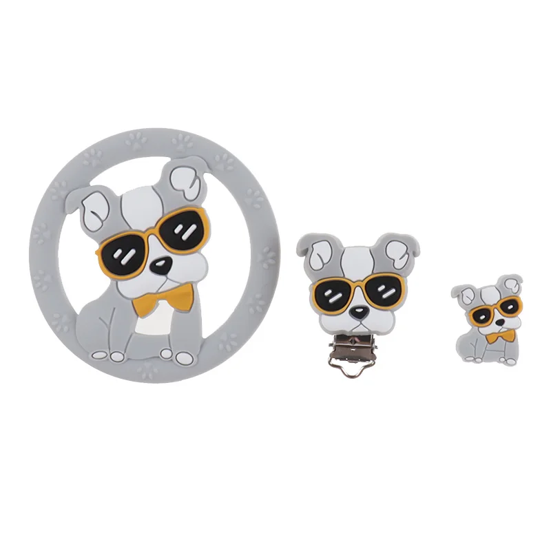 10 Uds.Clips de silicona para mordedor de Bulldog, sin BPA, cadena para chupete para beb&eacute;, collar de dentici&oacute;n, soporte para masticar, accesorios para perros de grado alimenticio-4