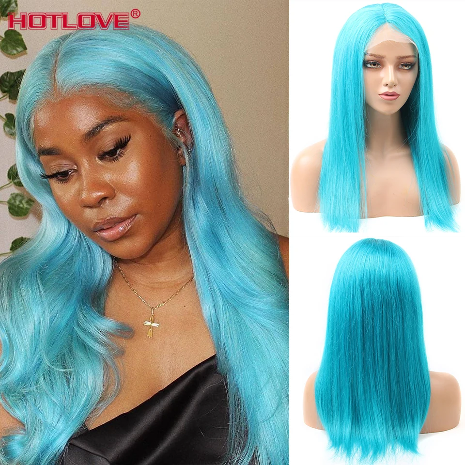 Straight Lace Front Human Hair Wigs Brazilian Red Blue Transparent Lace Frontal Wigs Pre Plucked For Women 150% Remy Hair Wig