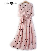 heavy silk satin silk dress womens fashion new pink wave point party evening dress spring and summer 2022 new