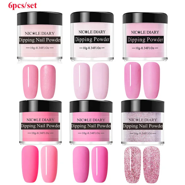 Pink series 6pcs Николь дневник цвет окунания ногтей порошок DIY Черный Серебряный Красный Фиолетовый серии Dip ногтей порошок дизайн ногтей без лампы лечения - Цвет: Pink series 6pcs
