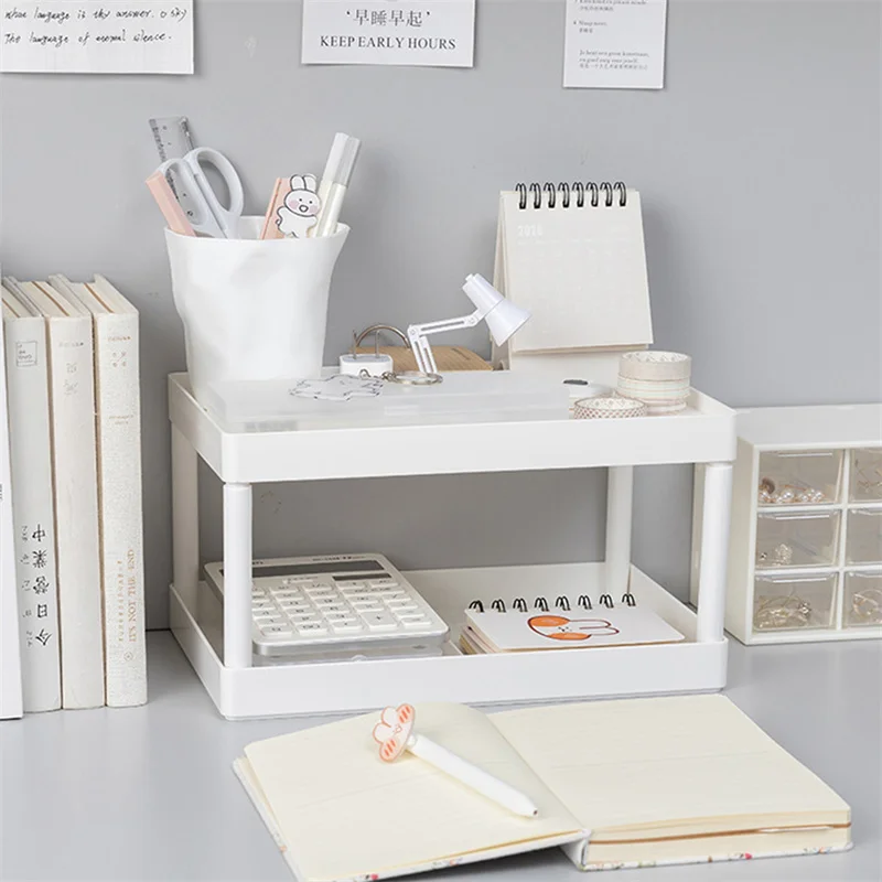 

Multifunctional Shelves Double-layer Storage Shelf Desktop Storage Rack Plastic Desk Shelves Cosmetic Sundries Organizer Storage