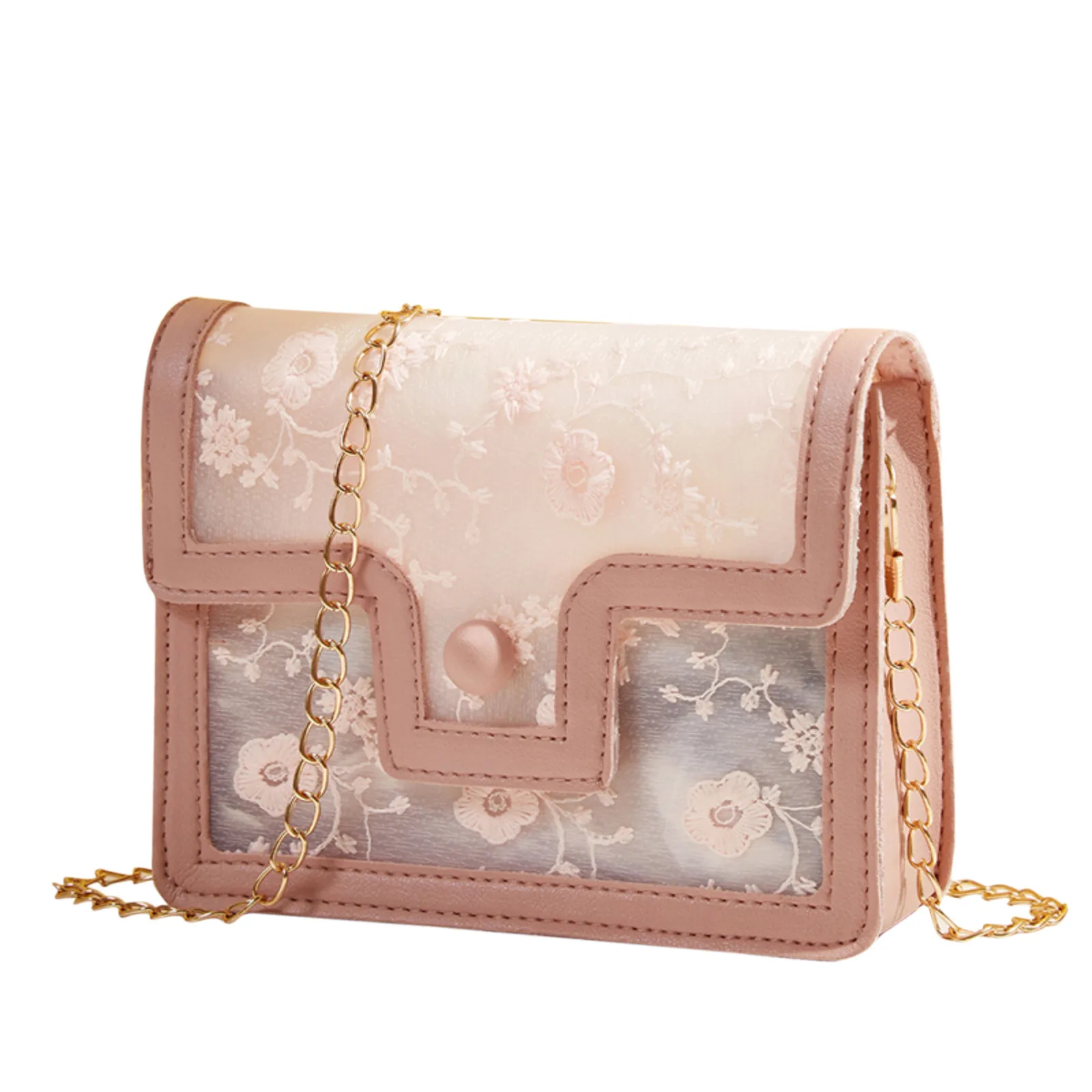 

MAIOUMY Transparent Handbag Fashion Women's Casual Shoulder Chain Bag Handbag Tote Holder Embroidered Flowers Purse Bags