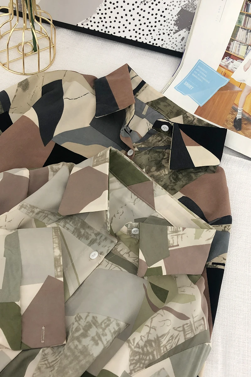 

3151 Women's Early Spring New Retro Hit Color Printing Women's Shirt Chiffon Niche All-match Design Shirt