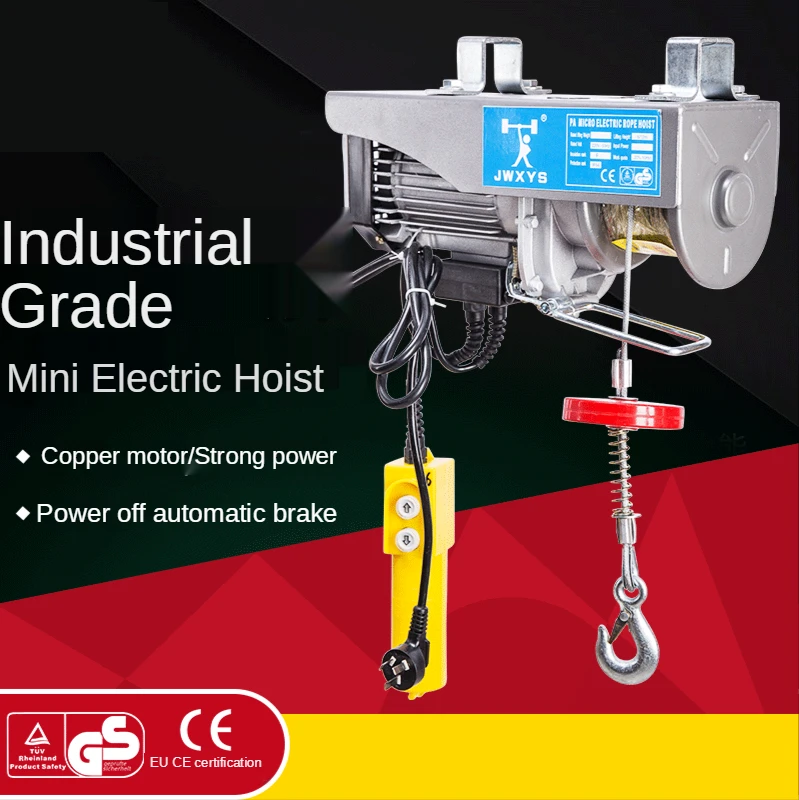 

200KG Electric Winch Mini Electric Hoist Lifting Crane 12m Wire Rope Electric Hoist Scaffold Winch Workshop Garage 220V