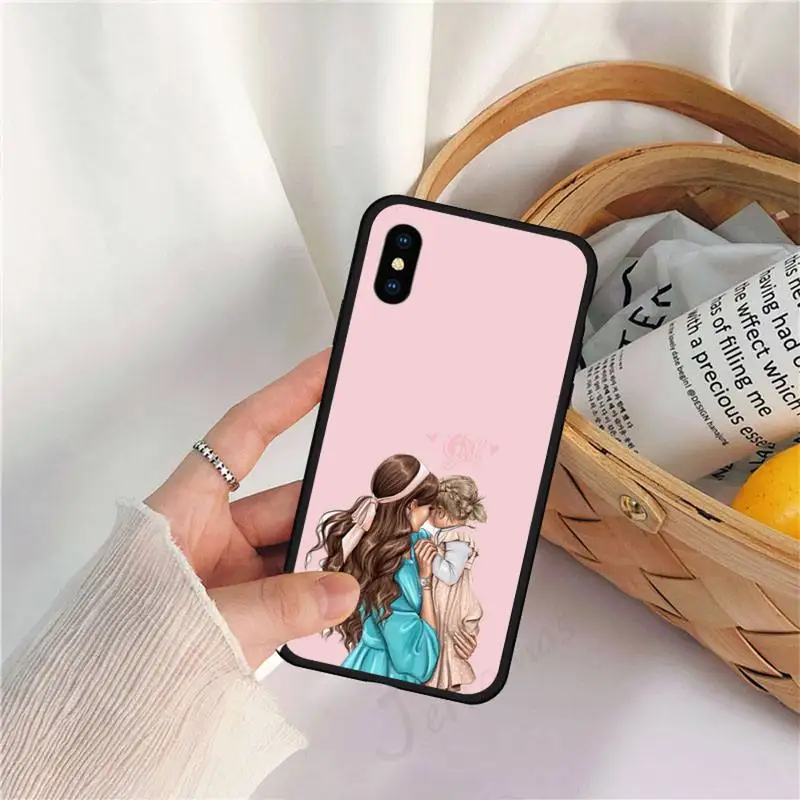 

pink cartoon Baby Mom Girls love Phone Case for iPhone 11 12 mini pro XS MAX 8 7 6 6S Plus X 5S SE 2020 XR