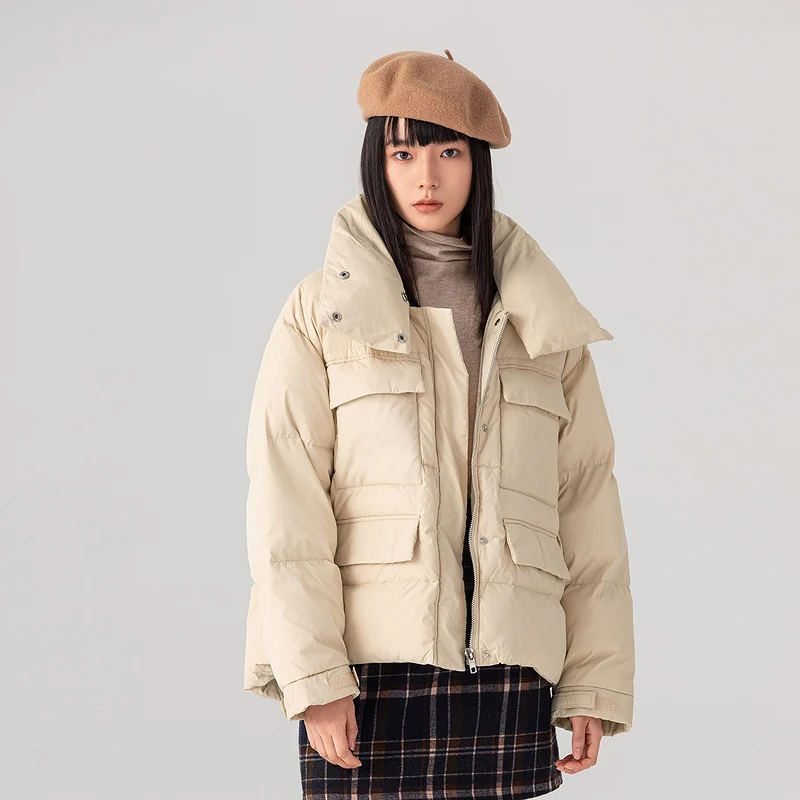 

HYHY Women's Winter Down Jacket Windproof Stand Collar Loose Cute Little 90 suede Short Down Coat