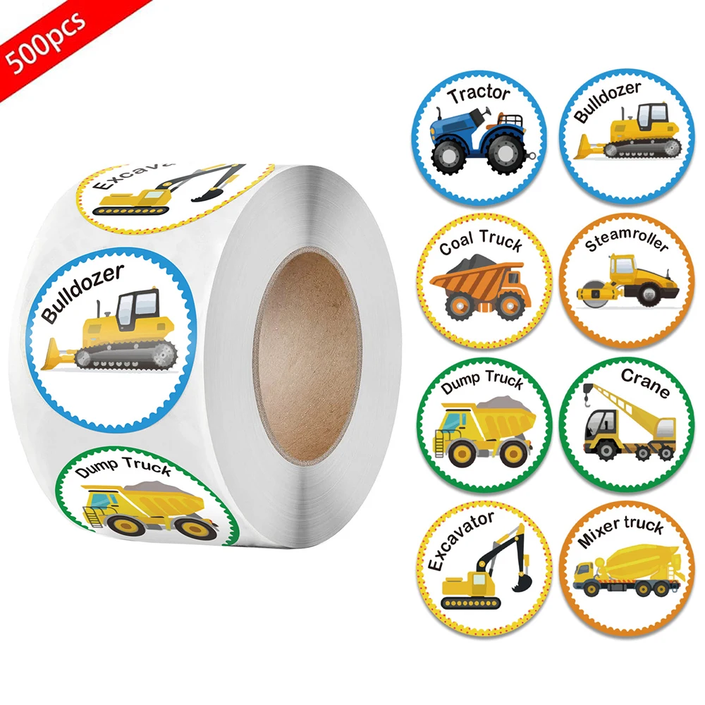 Наклейки детские круглые с рисунком 500 шт./рулон | Канцтовары для офиса и дома