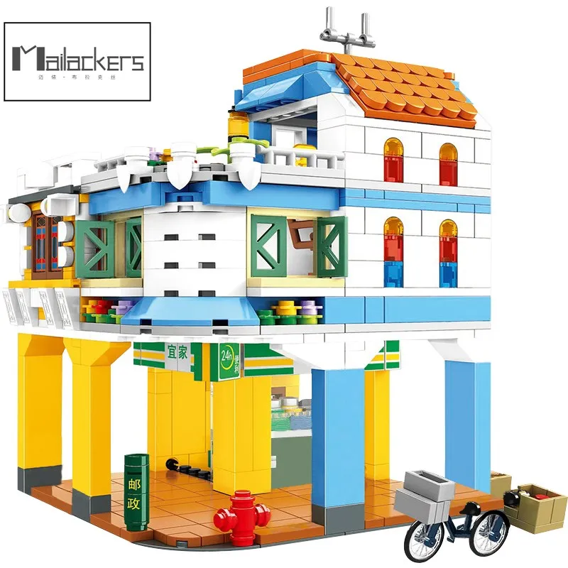 

Mailackers City House Model Building Blocks Creative Convenience Store City Architecture Figures Bricks Toys for Children Gift