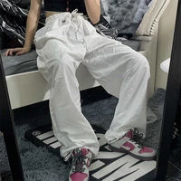 2022 new women fashion casual solid white high waist loose pocket cargo pants overalls omighty wide leg trouser vintage y54
