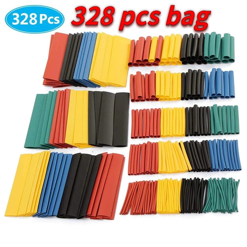 

328pcs / set Car Electrical Cable Tube Kits, Polyolefin Heat Shrink Tube 8 Sizes Mixed Color, Sheathed wire for electric cables