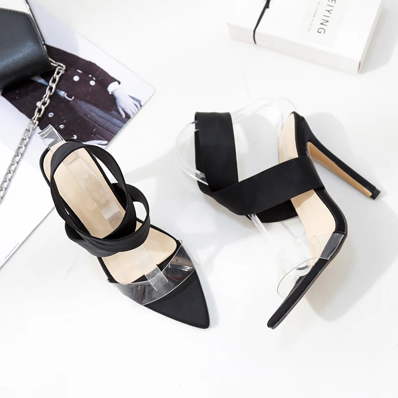 

Women Stretch Fabric High Heels Summer Shoes Multicolor Heels 11.5cm Zipper Sandals Office Party Pumps Wedding Ladies Shoes