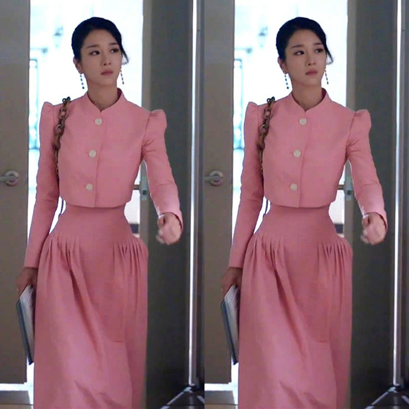 two piece set women korean fashion pink short jacket + long skirt streetwear 2 piece sets womens outfits spring clothes women