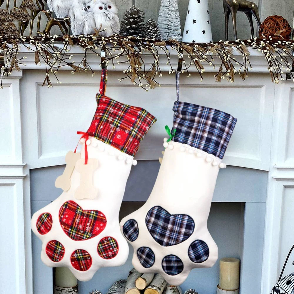 Рождественский клетчатый чулок украшения красные снежинки Синие Клетчатые