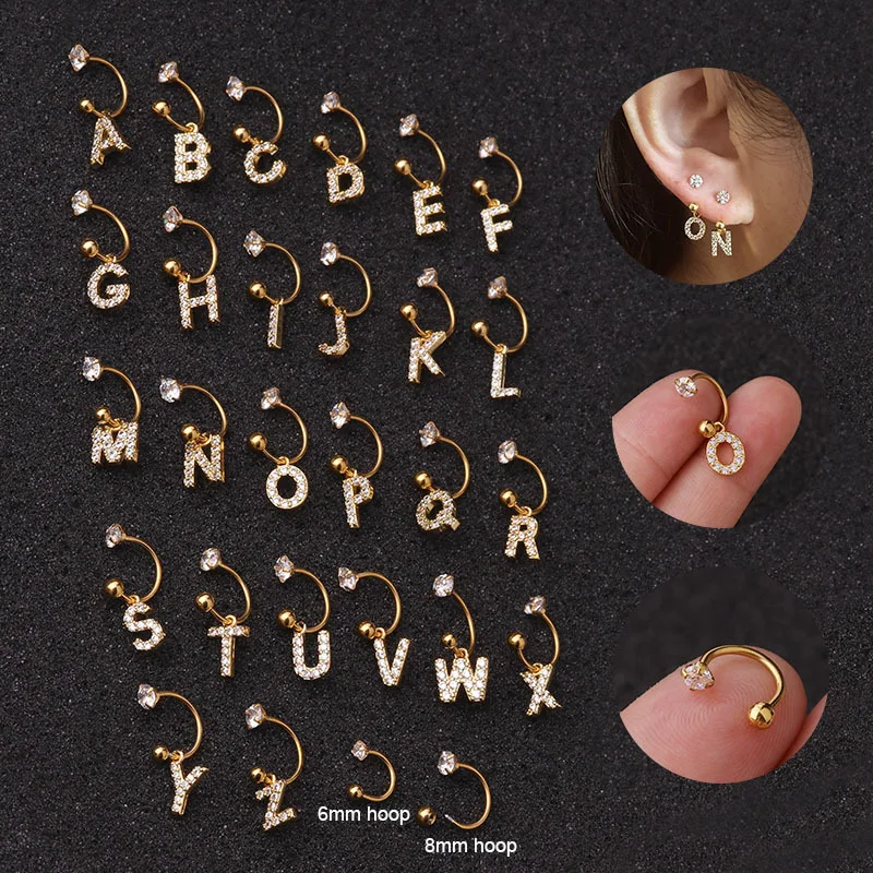 

Creative Cz 26 English Letters Hoop Earring Cartilage Earring Helix Conch Piercing Tragus Stud Earrings