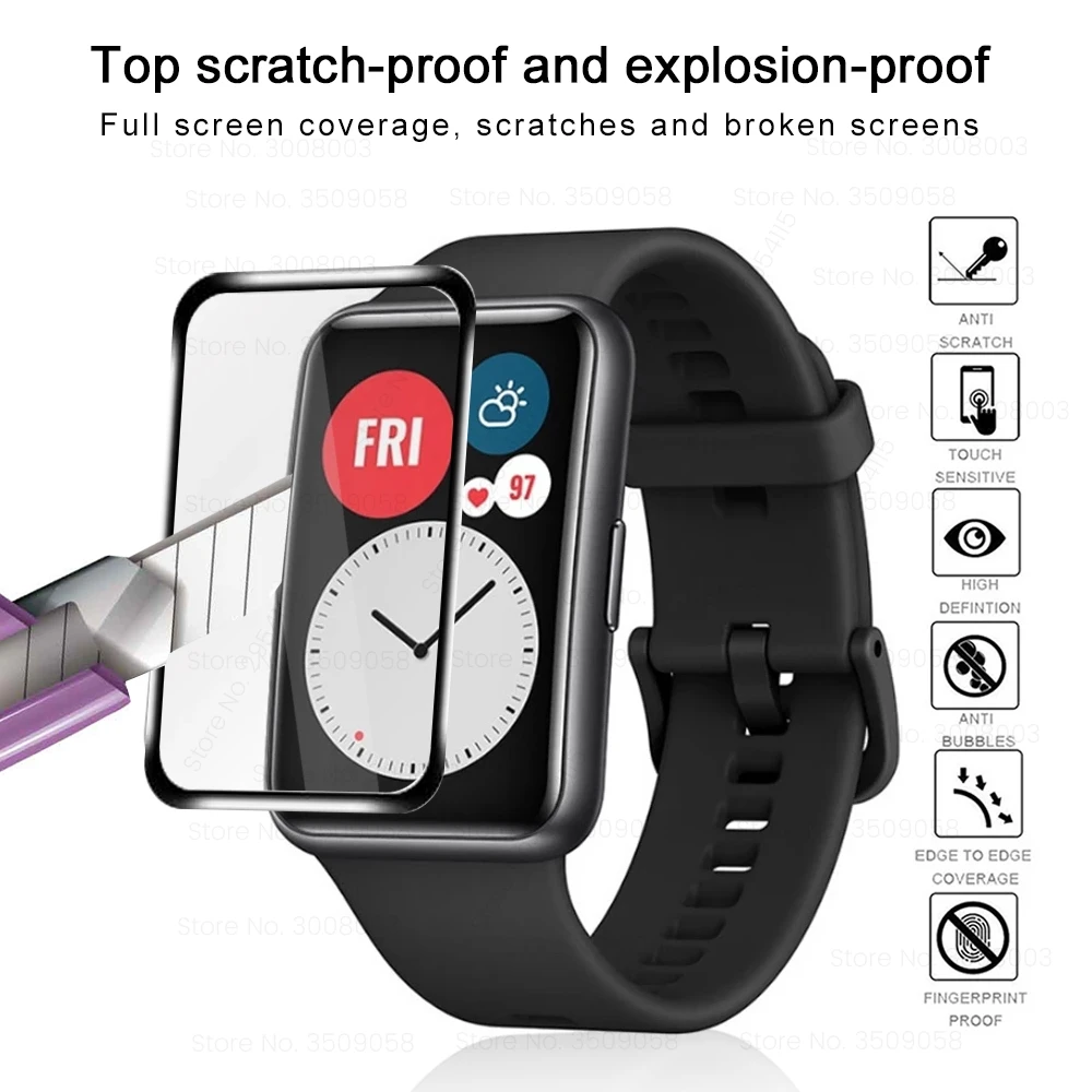 1-3PCS 9D Curved Soft Fiber Protective Glass For Huawei Watch Fit Mini Smartwatch Full Screen Protectors Film Cover Accessories