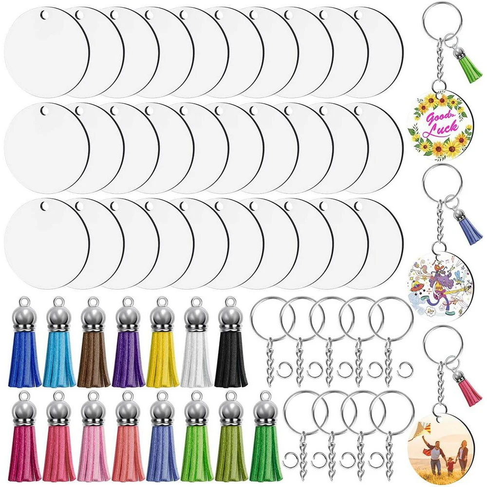 

Sublimation Blanks Keychains 120 PCS Keychains Ornament Tag Set Include 30 PCS Heat Transfer Double-Side Sublimation Blanks