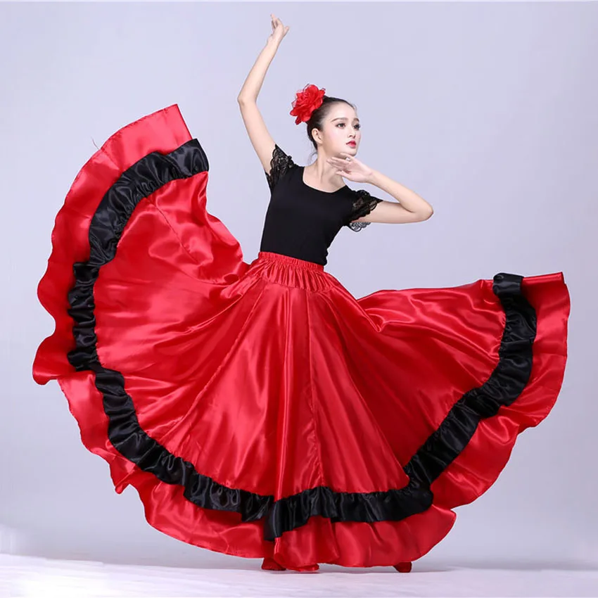 

Plus Size Lady Spanish Flamenco Skirt Dance Costumes Clothing for Women Red Black Spanish Bullfight Festival Belly Dance Wear