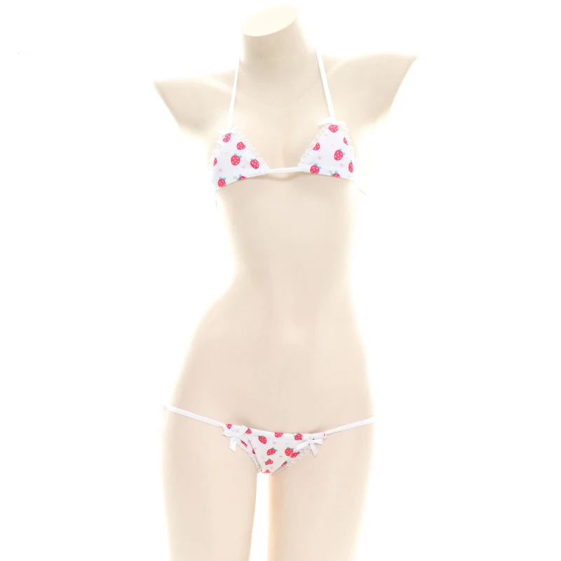 Милое сексуальное женское мини-бикини с кружевной отделкой клубничный бандаж