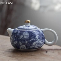 chinese retro blue and white porcelain xishi teapots handmade ceramic tea set kettle household filter tea pot drinkware