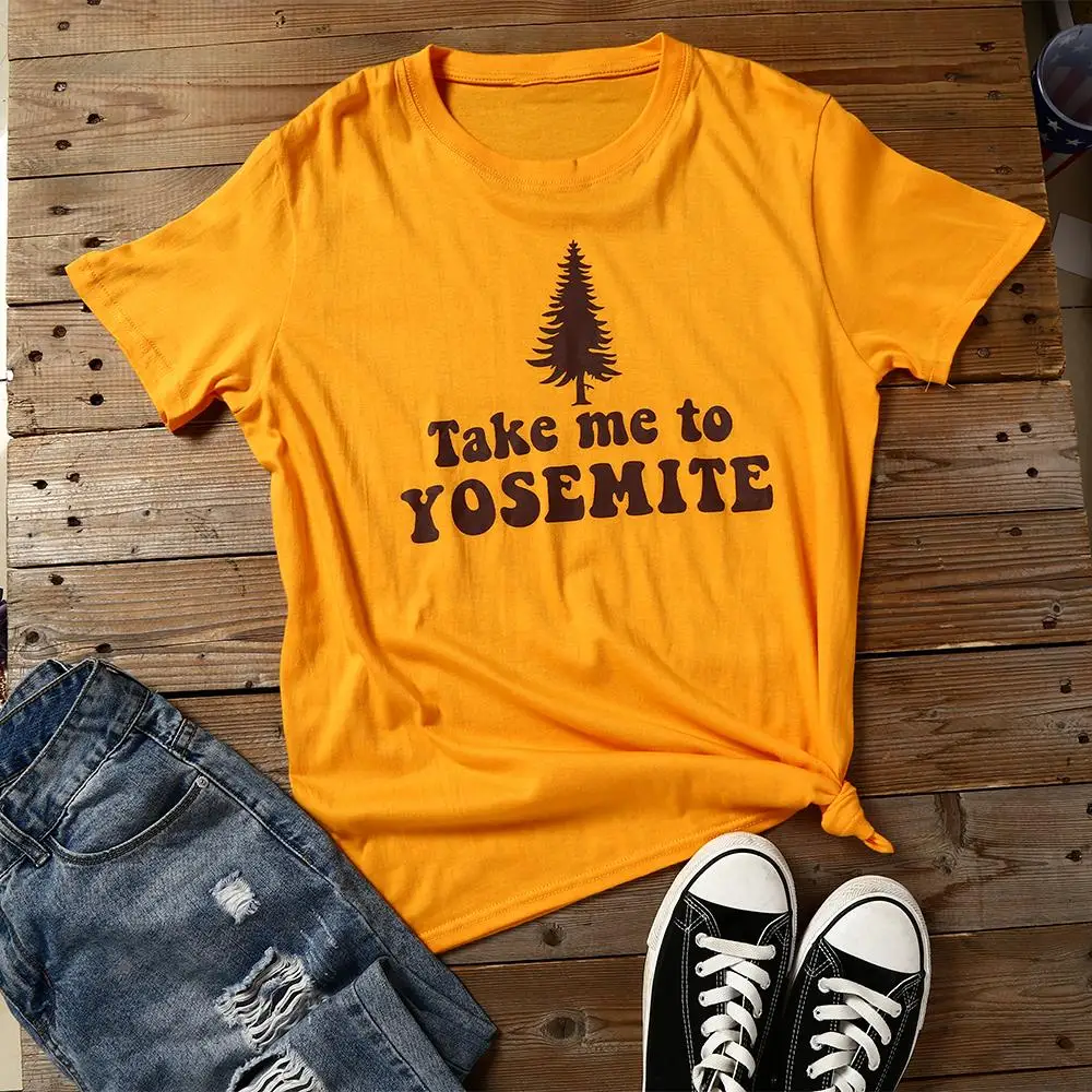 VESSOS Женская бейсбольная Футболка Harajuku Femme take me to yousemite Ulzzang женская желтая