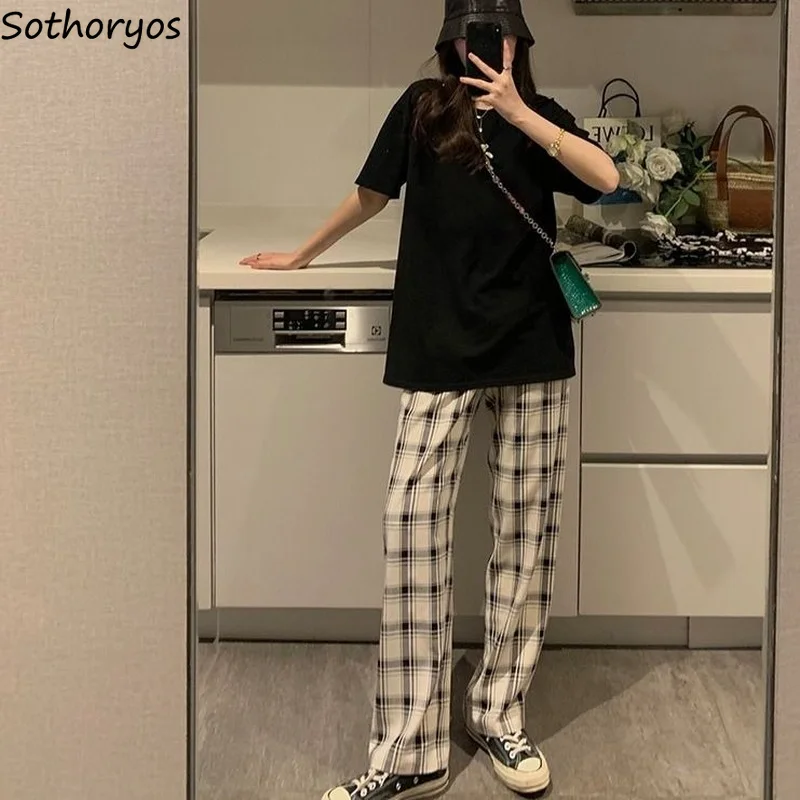 

Pajama Sets Women Casual Plaid Loose Panelled Lounge Womens Trendy Harajuku Breathable Chic Ins Two-pieces Ladies Leisure Daily