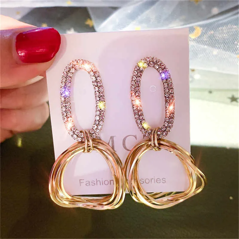 Корейские модные серьги 2019 женские модели блестящих кристаллов длинные в