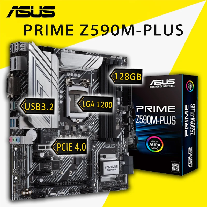 

Материнская плата Asus PRIME 1200, LGA Z590M-PLUS, DDR4, 5133 МГц, 128 ГБ, M.2 SSD, Поддержка процессоров 10-го/11-го поколения, Intel Z590, новая, 1200