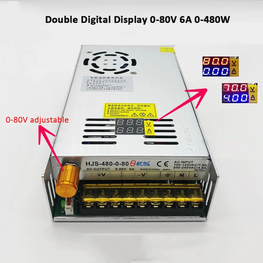0 80 в 6 А 480 Вт Двойной цифровой дисплей Регулируемый импульсный источник питания