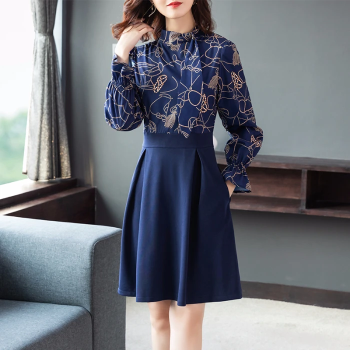Модные Изящные платья с принтом для женщин сезон осень новый стиль женское