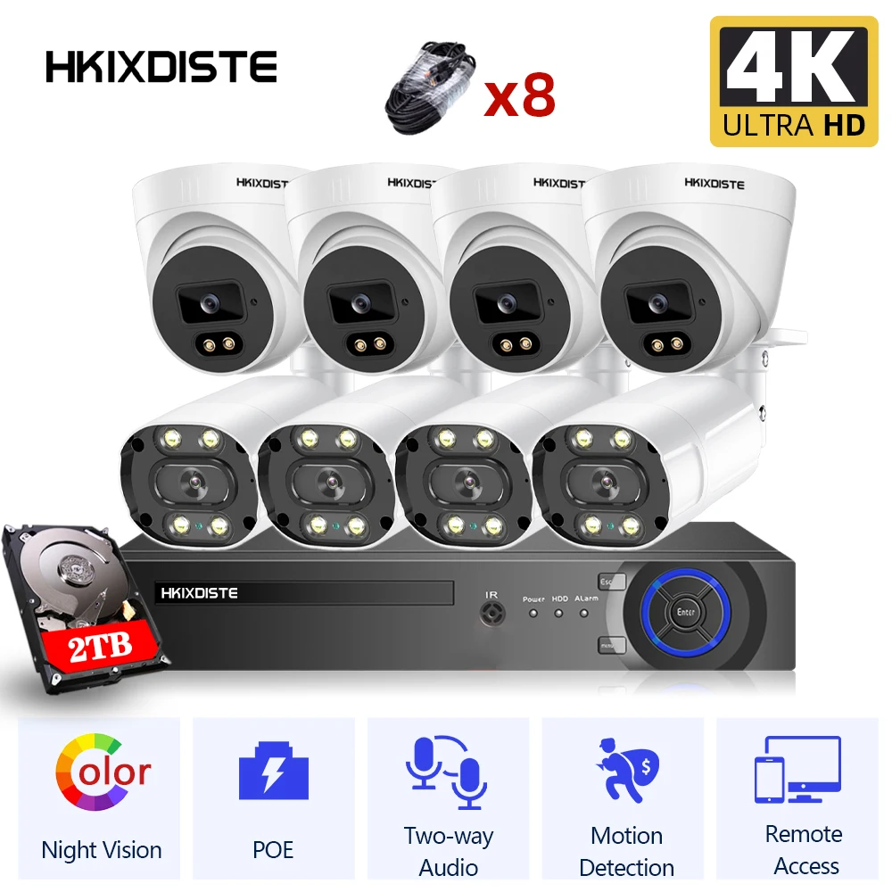

Ip-камера видеонаблюдения HD, 8 Мп, 8 камер, 8 каналов, 4 к, POE