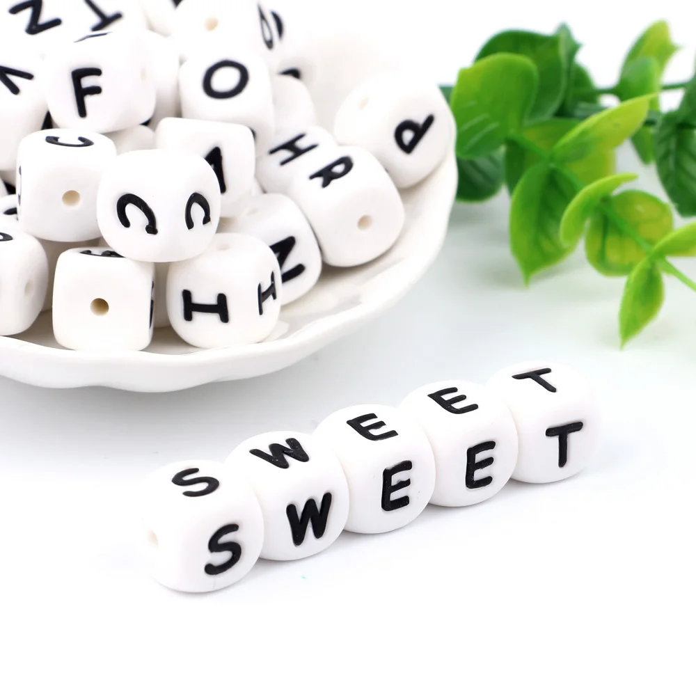 TYRY.HU 100Pcs Alphabet Silicone Beads 12mm BPA-Free Letter Beads For Pacifier Chain DIY Accessories Wooden Beads Baby Teether