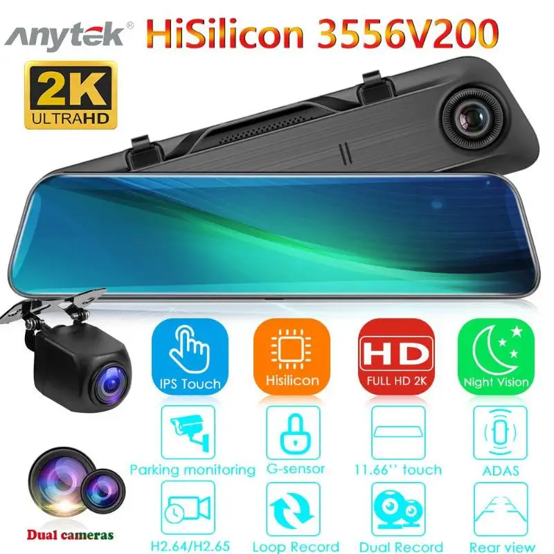 Anytek A9 11 66 &quotips экран 2K Автомобильное зеркало заднего вида DVR камера двойной