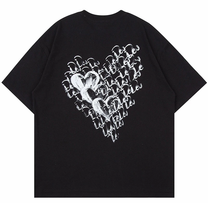 

Summer Men Short Sleeve Tshirts Hip Hop Graffiti Heart Printed T-Shirt 2021 Streetwear Harajuku Casual Cotton Loose Tops Tees