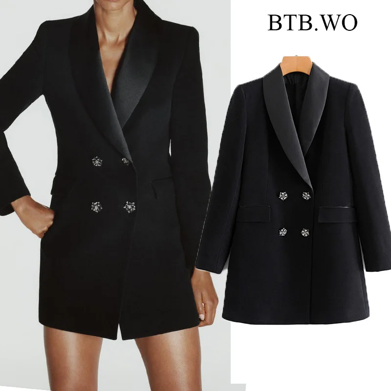 

BTB.WO Women Office Wear Black Za Blazer Women 2020 Double Breasted Vintage Long Sleeve Female Outerwear Chic Tops