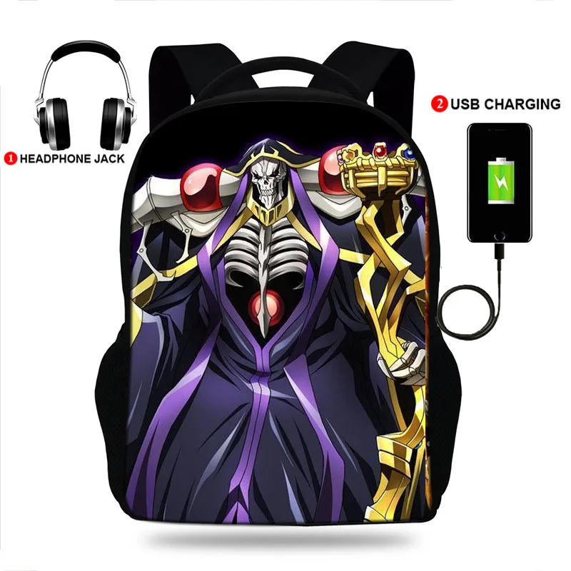 

17inch Ainz Ooal Gown Cla Print Backpacks School Bags Usb Charging SchoolBags for Boys&Girls orthopedic Mochila escolar book Bag
