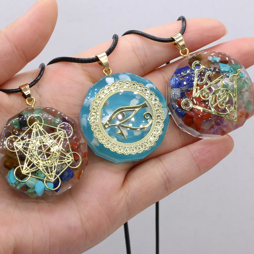 

Natural Stone Pendants Circular The Seven Chakras Necklace 34x34mm 40+5cm for DIY Jewelry Making High Quality Gift
