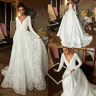 Женское атласное платье с длинным рукавом, простое винтажное свадебное платье невесты, модель 2020 в стиле бохо