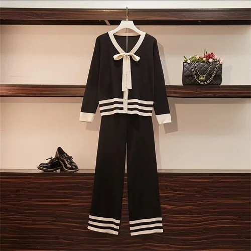 2019 осенний костюм из двух предметов в Корейском стиле с бантом вязаный |