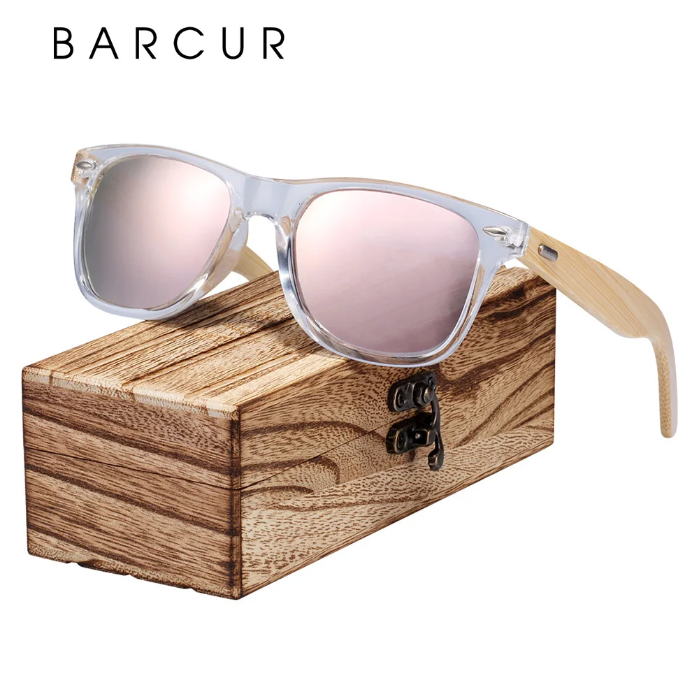 

BARCUR Wood Transparent Sun glasses Bamboo Polarized Sunglasses Women Pink Eyewear Men Oculos de sol